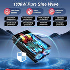 1000W Power Inverter 12V to 110V 120V AC Pure Sine Wave Inverter for RV Truck Camping,Outdoor Off-Grid Power Converter with LCD Display,Wired Controller,AC Outlets USB Ports (12V-1000Watt)