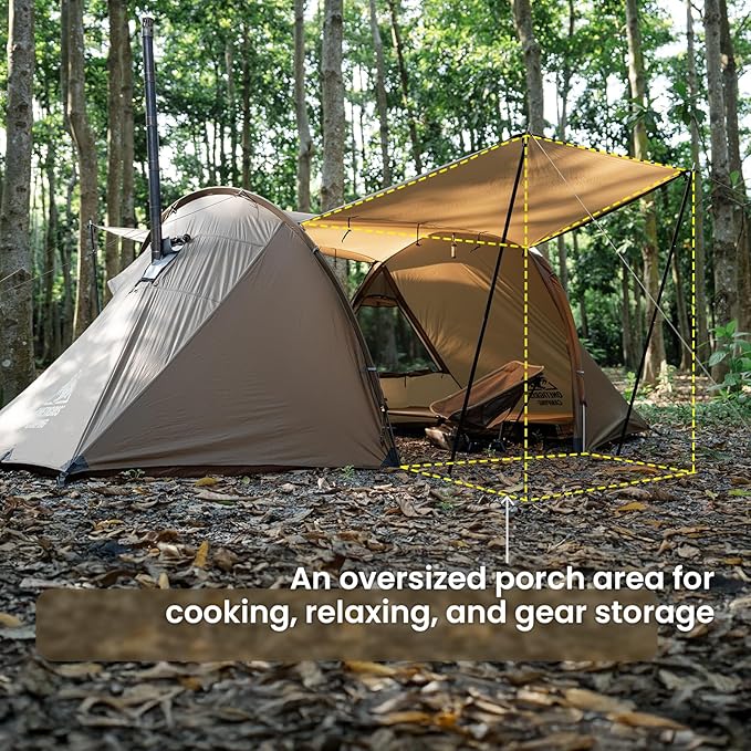 OneTigris Raven NEST Hot Tent with Stove Jack, Spacious Waterproof 2 Person Tunnel Tent for Camping, Hiking, Backpacking, Bushcraft