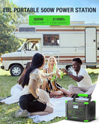 EBL 500W Portable Power Station with 100W Portable Solar Panel 20V, Outdoor Solar Generator 500W(Peak 1000W) Backup Battery Pack Solar Kit for RV/Van Camping Fishing Climbing Road Trip Home Emergency