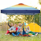 EAGLE PEAK Pop Up Canopy Tent with Wheeled Carry Bag, 8 Stakes, 4 Ropes, 4 Weight Bags, Easy Set Up Tent Canopy, 10x10 ft, 100sqft of Shade, Retro Stripe Multi