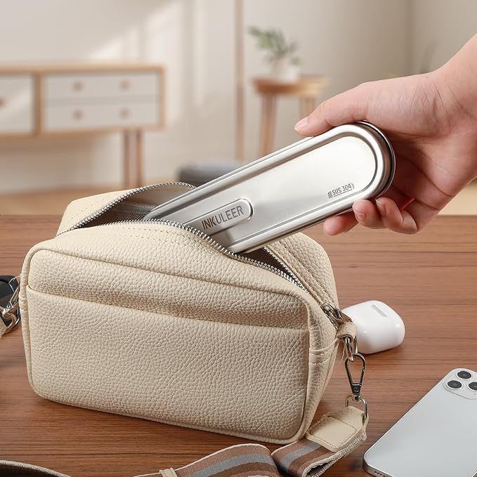 Travel cutlery set, 18/8 stainless steel cutlery, Reusable utensils set with case, Portable Silverware Lunch Box for Camping and Office-Stainless steel