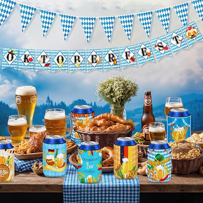 Oktoberfest Can Cooler Sleeves, 18pcs Oktoberfest 12 oz Cold Drinks Bavarian Style Beer Drink Can Bottle Cooler Sleeves for Oktoberfest Party Favors Decorations Supplies