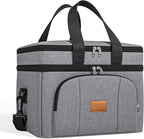 Rnivvi Lunch Box for Men, Double Decker Insulated Cooler Bag Lunch Bag Reusable Leakproof Tote Lunch Container with Strap for Work Family Picnic Hiking Camping, 18 Cans 12L, Large Adults, Gray
