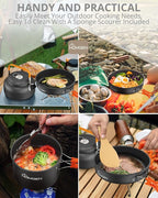 HOMGEN Portable Camping Cookware Set-Lightweight Aluminum Camp Pots and Pans Kit-Comes with Non-Stick Pots/A Frying Pan etc-Complete Camping Mess Kit for Camping/Hiking/Fishing & Other Outdoor Trip