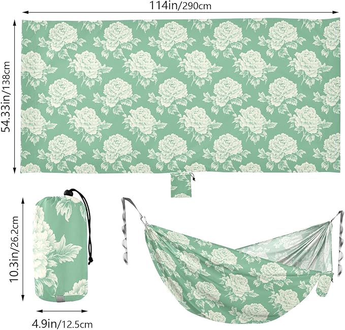 Peony Mint Green Hammocks for Camping Cloth Hammock for Outside Camping Essentials