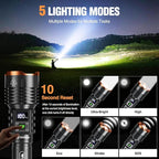 WdtPro Rechargeable LED Flashlights High Lumens, Super Bright 90000LM Rechargeable Flashlight with LCD Display, 5 Modes & Waterproof Powerful 10000mAh Handheld Flashlight for Camping Emergency