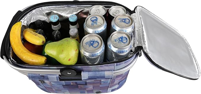 ALLCAMP Picnic Basket - Insulated Cooler, Thickening Foldable Picnic Basket with Removable Baskets & Sewn-in Frame, Basket for House Warming Gifts New Home(Purple Pattern)