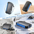 Portable Charger Solar Power Bank 8000mAh with USB-A and USB-C 5V/3A Output Port Blue Battery Pack Compatible with iPhone, Samsung, Waterproof Emergency LED Flashlights Perfect for Camping, Hiking