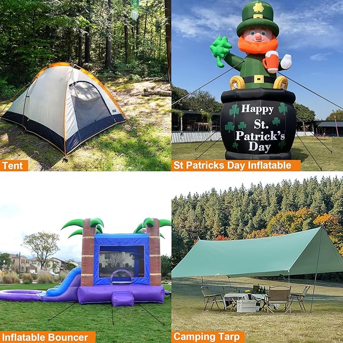 48 Pcs Inflatable Stakes, Plastic Ground Stakes Camping Tent Stake Inflatable Stake Fixing Inflatable Accessories with Hooks & Tethers for St Patricks Day Easter Outdoor Yard Party Garden Decor