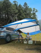 JOYTUTUS Versatile Vehicle Awning with 3 Removable Sides, Large Car Awning 11.5FT * 7.9FT, UV50+ and Waterproof PU2000mm Truck Canopy, SUV Camping Sunshade with 8 Storage Pockets, Gray Blue