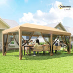 Outsunny 10' x 20' Pop Up Canopy Tent with Netting, Heavy Duty Instant Sun Shelter, Large Tents for Parties with Carry Bag for Outdoor, Garden, Patio, Beige