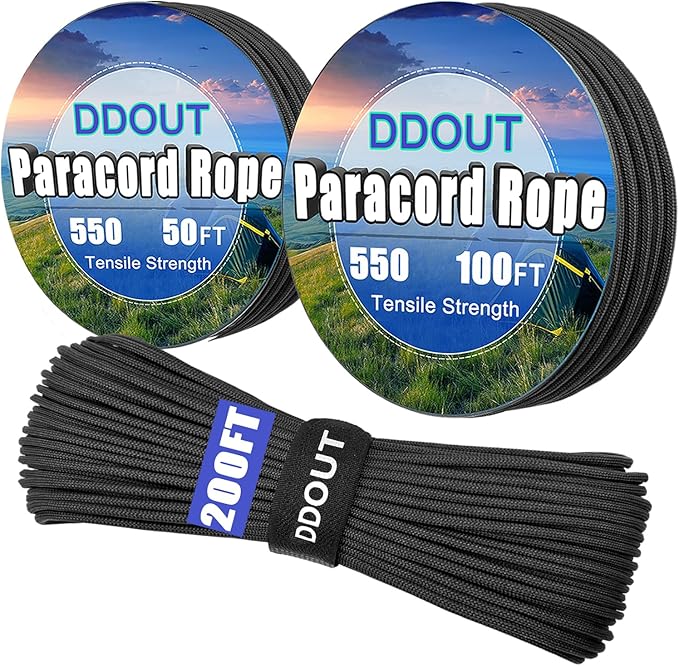 Paracord Rope with 7-Strand Core, 11 Colors and 50/100/200 ft, Nylon Type III Parachute Cord 4mm for Camping, Survival, Hiking, DIY, Crafting, Outdoor Utility Black 100ft