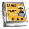 Tarp 15x25 Feet 14 Mil Heavy Duty Waterproof Tarp, Large Multipurpose Cover with Brass Grommets and Reinforced Edges, UV Resistant Thick Poly Tarps for Outdoor Camping Tent Pool Car