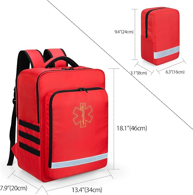 Trunab Emergency Medical Backpack Empty, EMT Camping Molle Bag with Detachable Side Pocket and No-Slip Bottom for Camping, Hiking, Traveling, Daycare, Red, Bag Only
