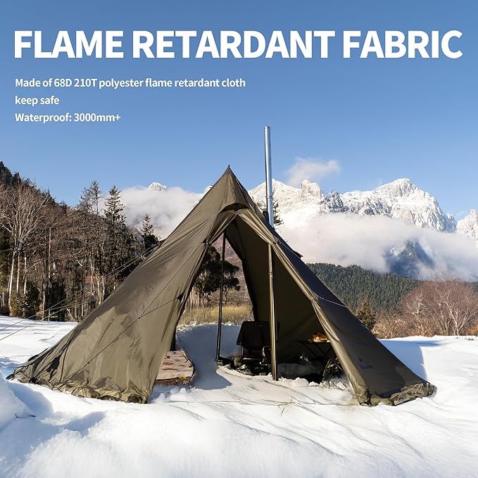 Naturehike Ranch Fire Teepee Tent, Cold Weather Winter Hot Tent with Stove Jack, 4-6 Person Waterproof Windproof 4 Season Tents for Camping
