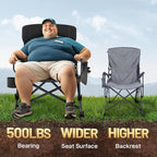 EVER ADVANCED Oversized Folding Camping Chair for Adults with Adjustable Lumbar Support, Heavy Duty Chair with Side Pockets, Portable Collapsible Quad Chair for Outside