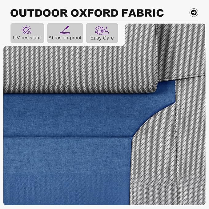 PURPLE LEAF Oversized Outdoor Reclining Chair Patio Zero Gravity Chaise Lounge Folding Chair with Quilted Cushion Adjustable Headrest for Lawn Camping Beach Pool Grey and Navy Blue