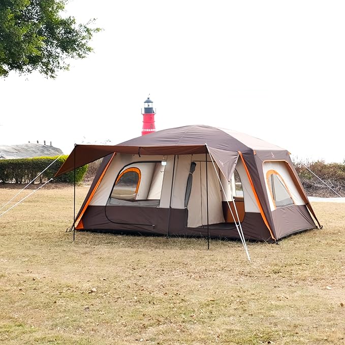 KTT Large Tent 6-8-10 Person,Family Cabin Tents,2 Rooms,2 Doors and 4 Windows with Mesh,Straight Wall,Waterproof,Double Layer,Big Tents for Outdoor,Picnic,Camping,Family Gathering