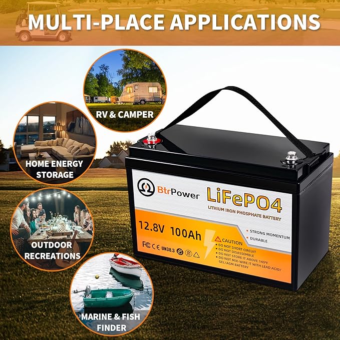 12V Lithium Battery,5000+ Deep Cycle LiFePO4 Battery with Built-in 100A BMS fit for Home Storage,Trolling Motor,RV,Off-Grid System,Solar Power System,Marine (3PACK-12V100AH)