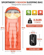 Sportneer Sleeping Bag for Adults & Kids, Cold Weather & Warm Waterproof Camping Sleeping Bag, Compact Portable for Camping Hiking & Travel