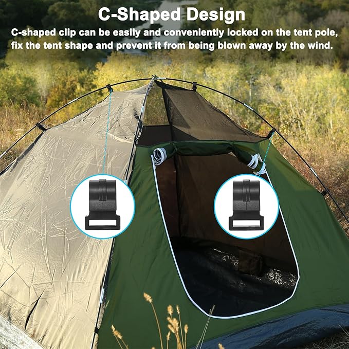 0.75IN Tent Pole Clips [20PCS] - C-Shaped Clamp Use for Camping & Awning Tent & Canopies Poles - [POM Plastic] Tent Pole Attachment Clips Webbing Strap Clamp