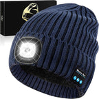 Bluetooth Beanie Hat with Light for Men, LED Beanie with Light Rechargeable, Headlamp Cap Wireless Headphones Built-in Speaker Mic Christmas Gifts for Teens Stocking Stuffers for Men Dad (Navy)