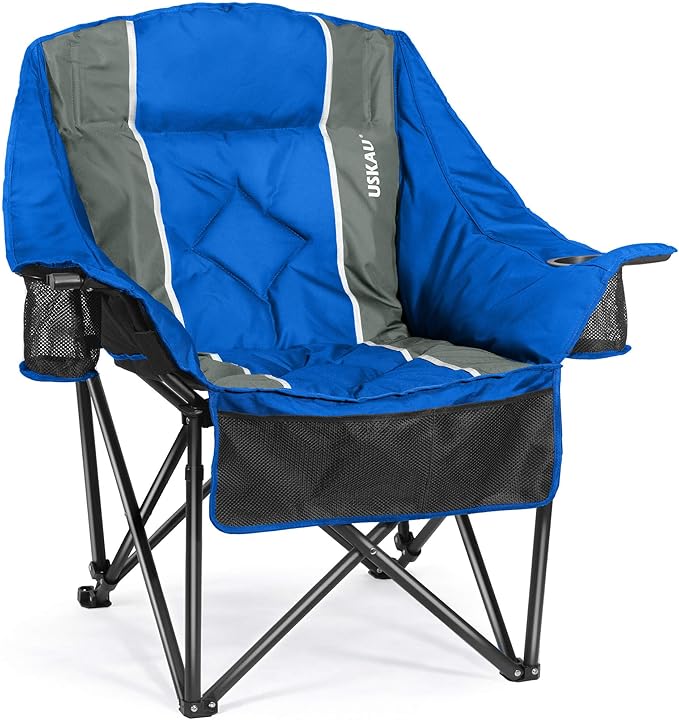 Oversized Camping Chair for Adults - Heavy Duty 400 lbs Padded Folding Chair with Wine Glass Holder, 2 Cup Holders & Side Pockets, Portable Carry Bag for RV, Tailgating, Lawn