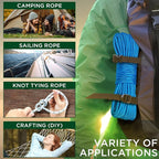 TECEUM Rope – 90 Feet x 1/4 Inch (7mm) – Sky Blue – Strong All-Purpose Utility Rope – Camping, Crafting, Flag Pole, Indoor & Outdoor – Polypropylene Nylon Poly Lightweight Diamond Braided Cord