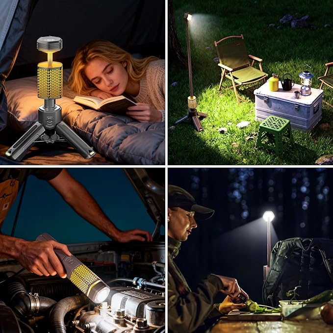 Telescopic Camping Light - 10500mAh Rechargeable Camping Lantern with Storage Bag, Dimmable Magnetic Tent Lamp, Waterproof Camp Light Outdoor Work Emergency Lights for Home Power Outage, Hiking -Gray