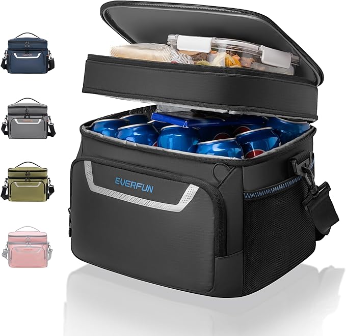 EVERFUN Small Cooler Bag 24 Can Insulated Lunch Box Double Deck Soft Leak-Proof Waterproof Collapsible Ice Chest for Men Women Work Travel Car Trip Picnic Beach