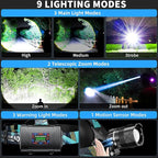 Rechargeable LED Headlamp, Super Bright High Lumens Head Lamp, 90 Hour Standby Head Light with 9 Modes, IPX7 Waterproof Zoom Headlamps, 125° Adjustable Headlight for Camping, Adults