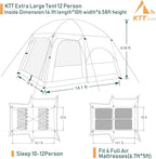 KTT Extra Large Tent 10-12-14 Person(Style-B),Family Cabin Tents,2 Rooms,3 Doors and 3 Windows with Mesh,Straight Wall,Waterproof,Double Layer,Big Tent for Outdoor,Picnic,Camping,Family Gathering
