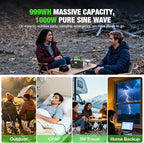 999Wh Solar Generator 1000W (Peak 2000W), Portable Power Station with Pure Sine Wave AC Outlet, 60W USB-C PD Fast Charging, 10-Port Hub for RV Camping, Home Backup, Emergency & Off-Grid Living