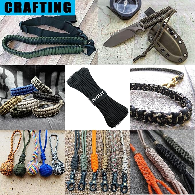 Paracord Rope with 7-Strand Core, 11 Colors and 50/100/200 ft, Nylon Type III Parachute Cord 4mm for Camping, Survival, Hiking, DIY, Crafting, Outdoor Utility Black 100ft
