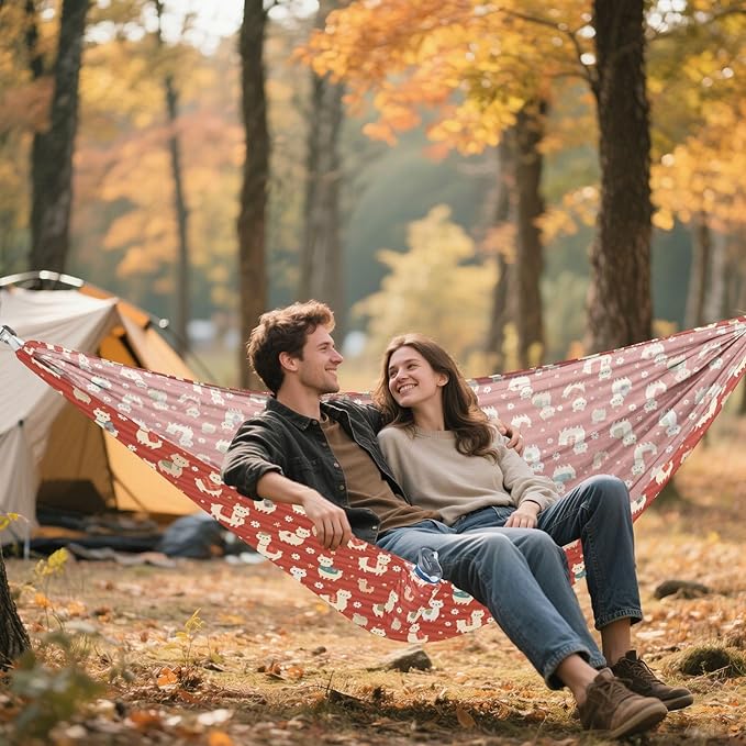 Retro Cute Alpacas Red Hammocks for Camping with Portabl Carry Bag Backyard Hammock for Camping & Hiking Essential