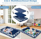 Costzon Inflatable Toddler Travel Bed, Kids Air Mattress Set w/Electric Pump, 4 Sides Safety Bumper & 2-in-1 Multifunctional Design, Portable Toddler Bed for Travel, Camping, Home-use (Blue)