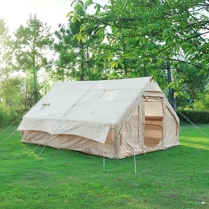 Nice C Inflatable Tent for Camping, Glamping Tent for Adults, Blow Up Tents, with Air Pump, 2-in-1 Air Valve, Chimney Opening, Waterproof, Windproof, Easy Set Up