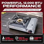 Chef Master 12,000 BTU Portable Butane Stove - Gas Burner for Camping & Outdoor Cooking - Countertop Cooktop with Carry Case, Wind Guard & Electronic Ignition - Portable Cooker & Burner Stove – 90235