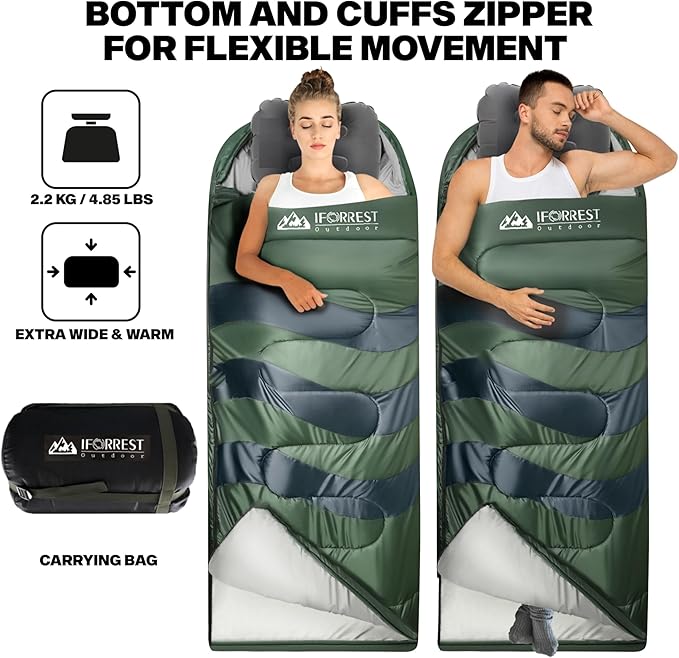 IFORREST Sleeping Bag - Single-Person Cold Weather Camping Sleep Bag for Adults and Teens - XXL 33in/ 40" - Extra-Wide & Warm for Big & Tall - All-Season Comfort