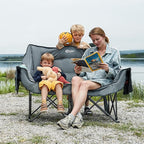 Portal Double Camping Chair, 2 Person Folding Loveseat for Adults, Padded Cushion Camp Lawn Love Seat with Side Pocket Portable Couch, Two Person Heavy Duty Wide Chairs with Cup Holder, 600 lbs