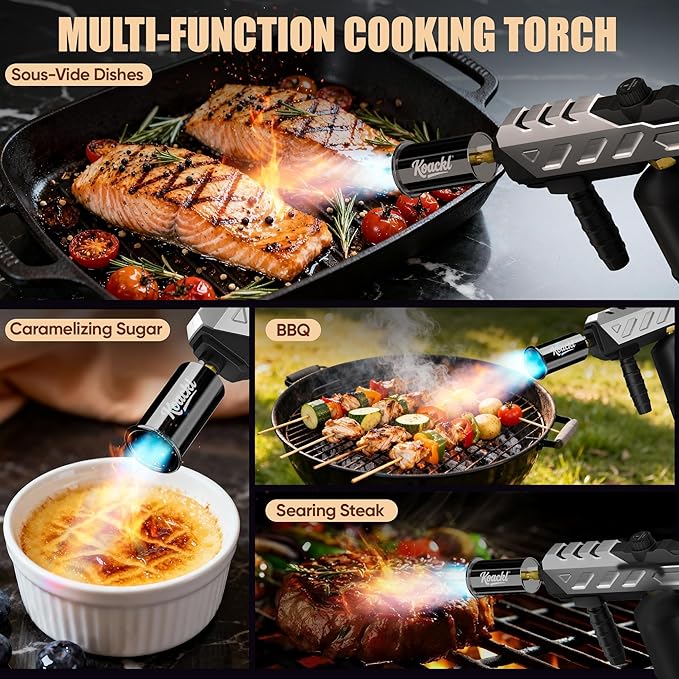 Powerful Propane Torch, Blow Torch with Adjustable Flame, Flamethrower Kitchen Torch Burner Gas Welding Kits for Grill, BBQ, Searing Steak, Camping & Charcoal Torch Lighter(Tank Not Included)