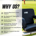 BRAWNTIDE Stadium Seat for Bleachers with Back Support - Wide Padded Reclining Bleacher Seat, Portable Folding Stadium Chair with Armrests, Hooks, Straps, Cup Holders & Pockets for Games & Concerts