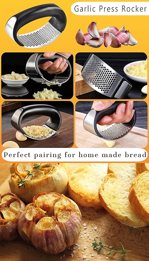Garlic Roaster, Pre-Seasoned Cast Iron Garlic Roaster Oven Baker and Garlic Presses Set for Kitchen, Pumpkin Soup Pot Casserole, BBQ Grill Garlic Roasted Baker Tool for Outdoor BBQ Camping