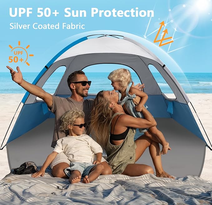 NXONE Beach Tent Sun Shelter with UPF 50+ UV Protection, Lightweight Easy Setup Portable Beach Canopy for Family, Large Space for Beach, Camping & Outdoor, 3/4/6 Person