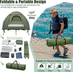 Goplus Camping Tent Cot, 5-in-1 Folding Camping Bed with Awning, Air Mattress, Sleeping Bag, Bedspread, Off Ground Elevated 1-2 Person Cot Tent with Carrying Bag, Air Pump for Camping Picnic Outdoor