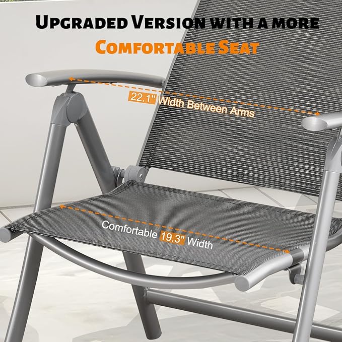 Domi Patio 2-Pack Folding Lounge Chairs - Adjustable Reclining Outdoor Chairs with Aluminum Frame & Textilene Seat for Patio, Pool, Beach, Camping