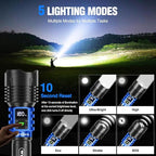 WdtPro Rechargeable LED Flashlights High Lumens, Super Bright 90000LM Rechargeable Flashlight with LCD Display, 5 Modes & Waterproof Powerful 10000mAh Handheld Flashlight for Camping Emergency Blue