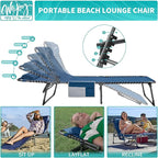 #WEJOY Folding Lounge Chair Outdoor, 5-Position Adjustable Sunbathing Tanning Chair with Shoulder Strap & Side Pocket, Heavy Duty Reclining Chair for Patio Pool Camping, Portable Folding Bed Cot,Blue