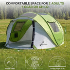 Sportneer Camping Tent: 2 Adults Pop Up Tent with Rain Fly and Carrying Bag - All-Weather Shelter for Camping Backyard Sleepover & Beach, 2 Doors, 3 Top Meshes, Easy Set Up, Size 110''x78''x51''