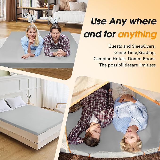 CYMULA Camping Cot Mattress 2in Memory Foam Sleeping Pad,Soft Warm Non-Slip Camping Mattress Topper with Retaining for Adults,Portable Roll up Pad for Travel(75 x30)（only Mattress）